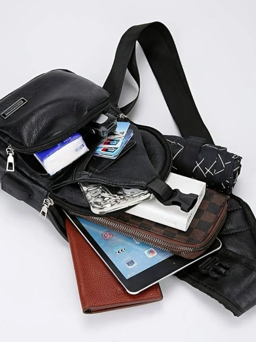 Men's Synthetic Leather Sling Bag with Card Holder Wallet Set